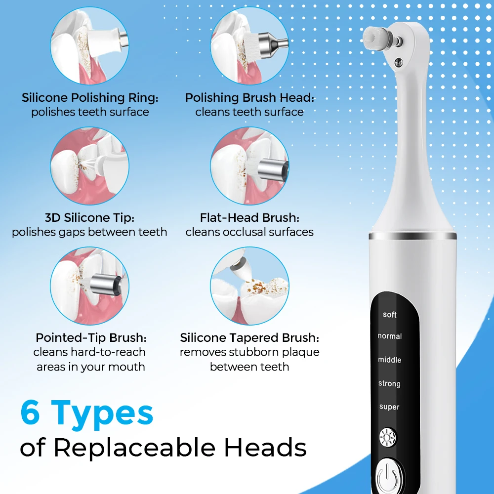 전동 치아 광택기 치아 미백 클리너 6개 브러시 헤드  - Teeth Whitening Kit With Light 리뷰 및 가격